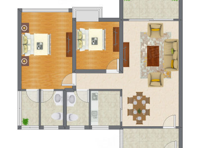2室2厅 90.50平米