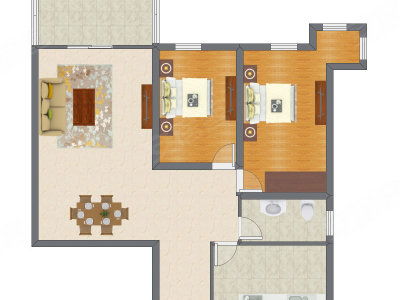 2室2厅 92.92平米户型图