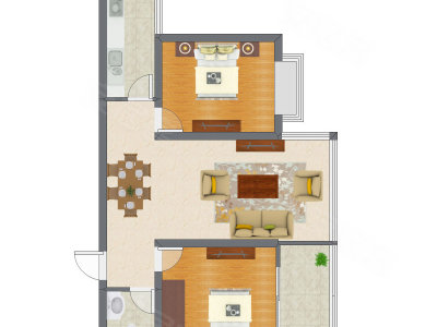 2室2厅 89.32平米户型图