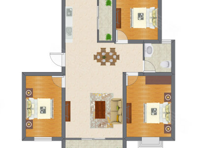 3室1厅 75.35平米