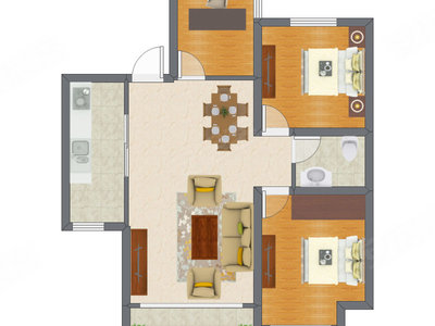 2室2厅 66.34平米户型图