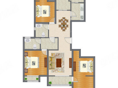 3室2厅 127.59平米户型图