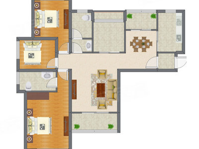 3室2厅 91.70平米户型图