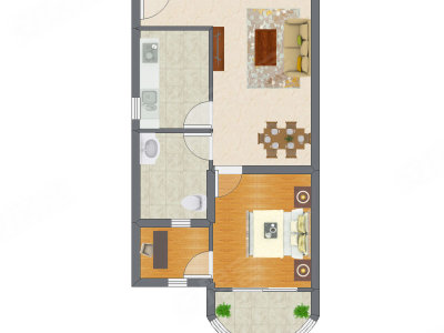 1室2厅 76.91平米户型图