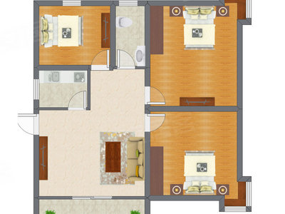 2室2厅 77.11平米户型图