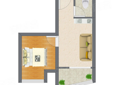 1室1厅 40.01平米户型图