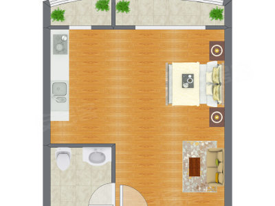 1室0厅 53.97平米户型图
