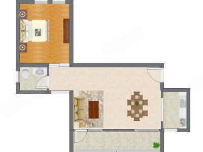1室2厅 71.06平米户型图