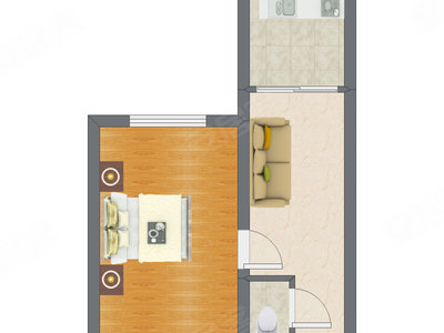 1室1厅 36.75平米户型图