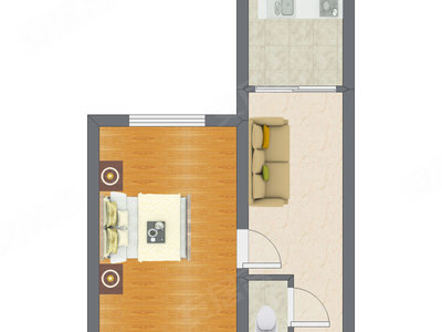 1室1厅 36.75平米户型图