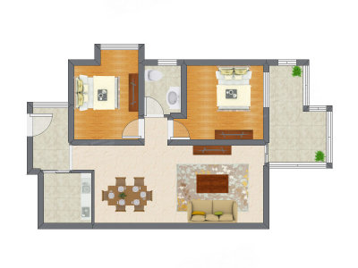 2室2厅 88.93平米户型图