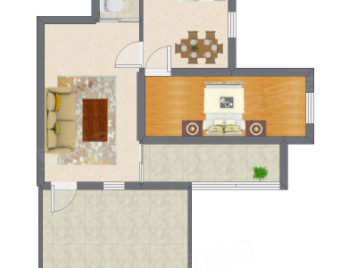 1室2厅 53.77平米户型图