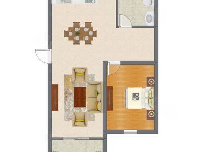 1室1厅 63.25平米户型图