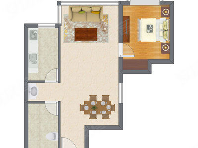 1室2厅 62.52平米户型图