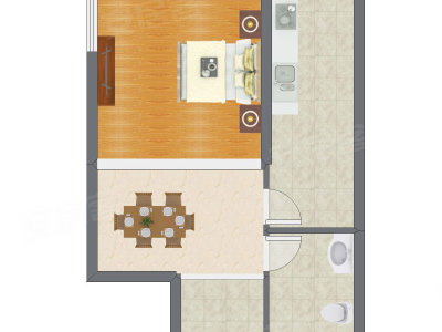 1室1厅 41.28平米户型图