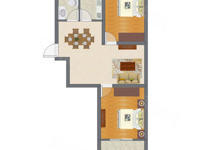 2室2厅 57.34平米户型图