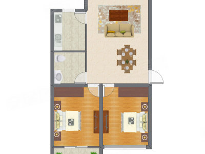 2室2厅 65.92平米户型图