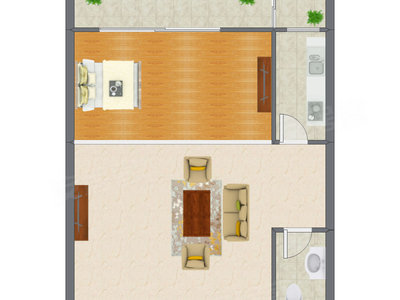 1室1厅 62.91平米户型图