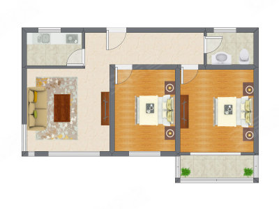 2室1厅 83.14平米户型图