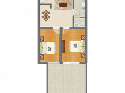 2室2厅 64.37平米户型图