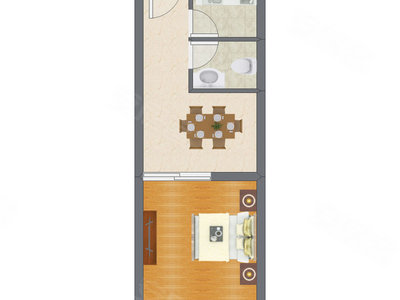 1室1厅 44.84平米户型图