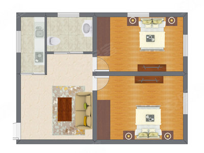 2室2厅 56.96平米