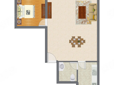 1室2厅 70.00平米户型图