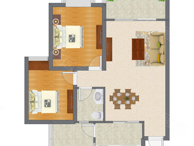 2室2厅 82.54平米户型图