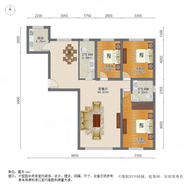 金泰丽湾3室2厅2卫122.68㎡南北128万