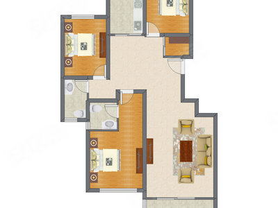 3室1厅 123.00平米户型图