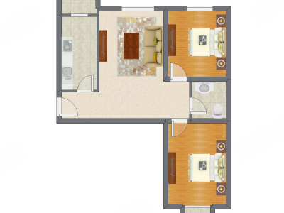 2室1厅 86.50平米
