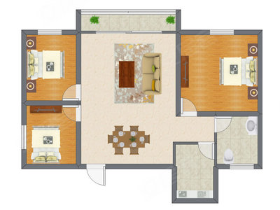 2室2厅 76.03平米户型图