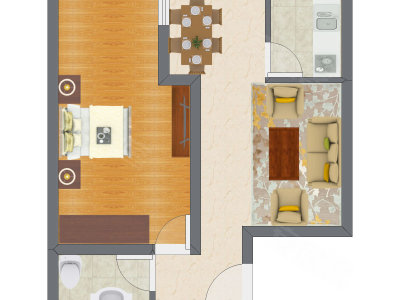 1室1厅 37.08平米户型图
