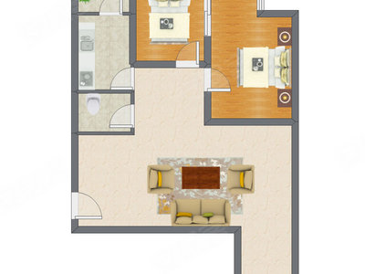 2室1厅 90.06平米户型图