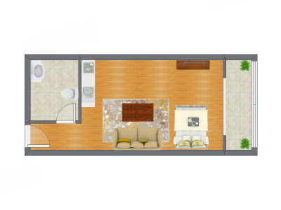 1室1厅 34.45平米户型图