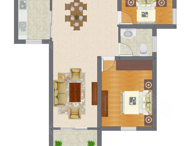 2室2厅 52.74平米户型图