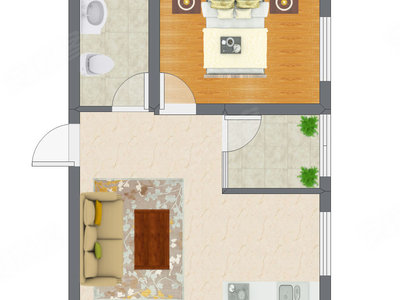 1室1厅 49.68平米户型图