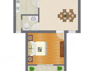 1室1厅 31.76平米户型图