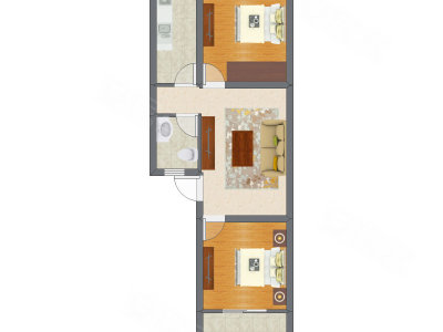 2室1厅 48.29平米户型图