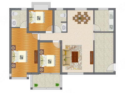 3室2厅 127.62平米户型图