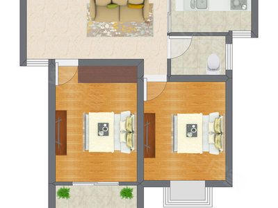 2室1厅 42.33平米户型图