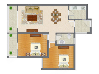 2室2厅 89.78平米户型图