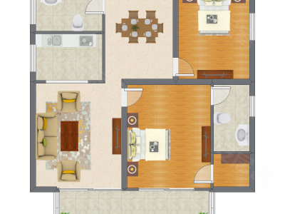 2室2厅 126.80平米户型图
