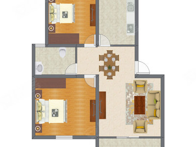 2室2厅 76.75平米户型图
