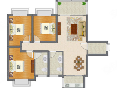 3室2厅 102.44平米
