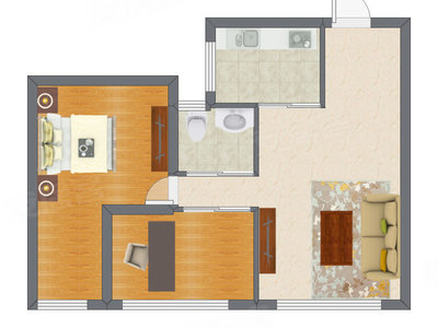 1室1厅 47.86平米户型图