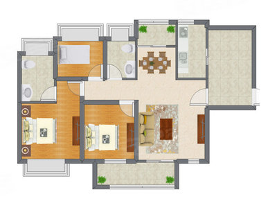 3室2厅 82.00平米户型图