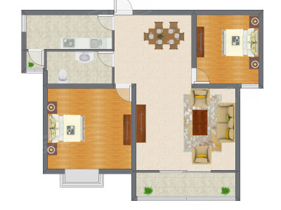 2室2厅 86.20平米户型图