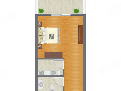 1室1厅 28.08平米户型图