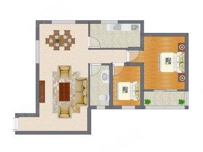 2室2厅 105.32平米户型图